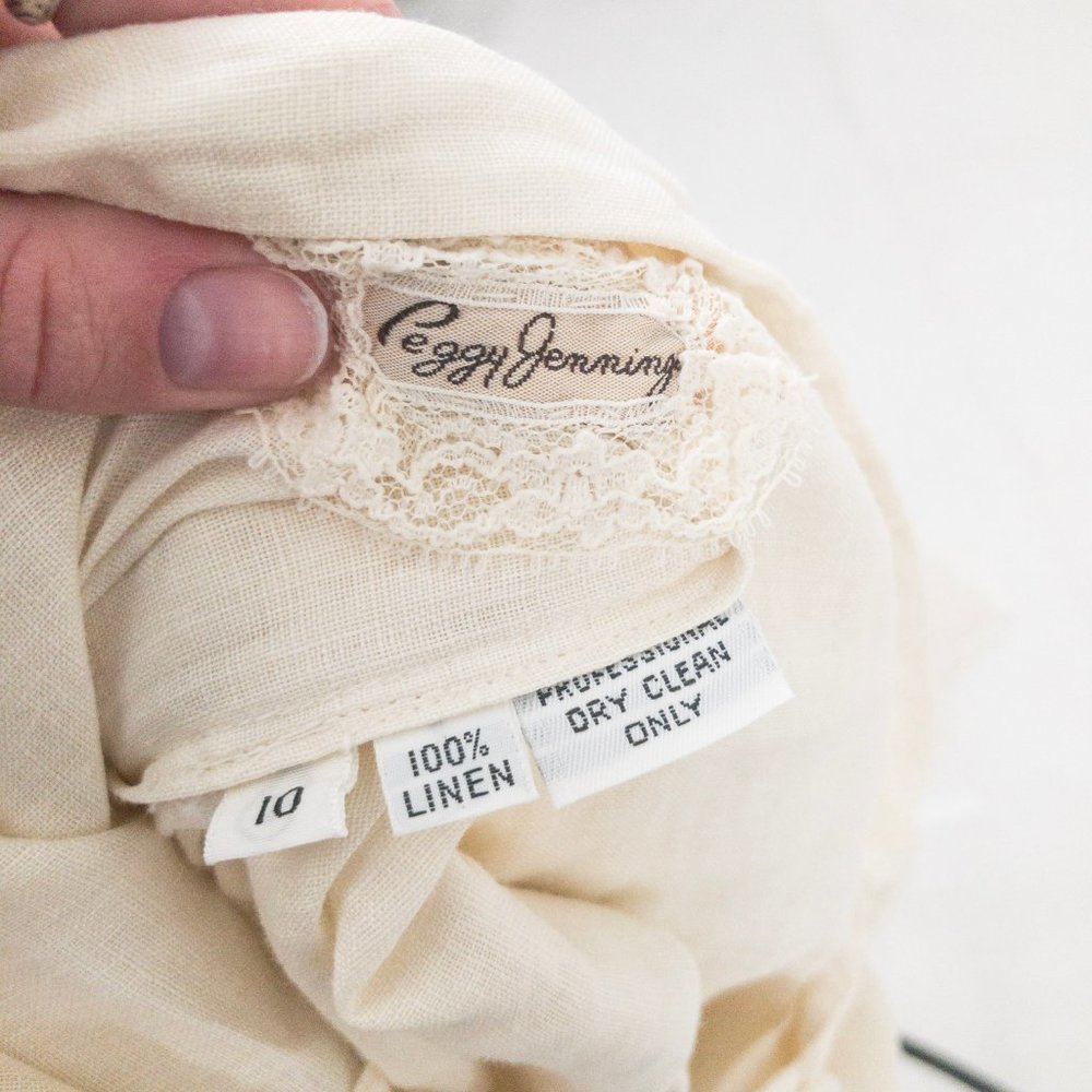 Vintage 80s Couture Lace Collar Prairie Midi Dress - Picture 10 of 11